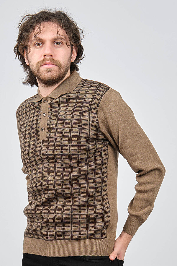 Erkek Polo Yaka Desenli Yün Kazak 6092101 A.Kahve