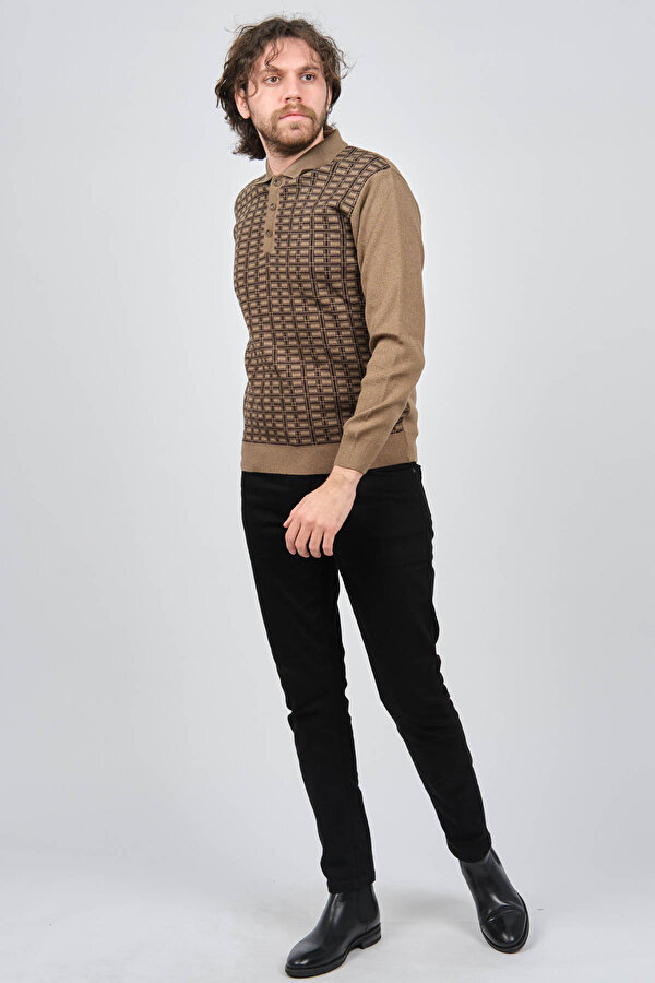 Erkek Polo Yaka Desenli Yün Kazak 6092101 A.Kahve