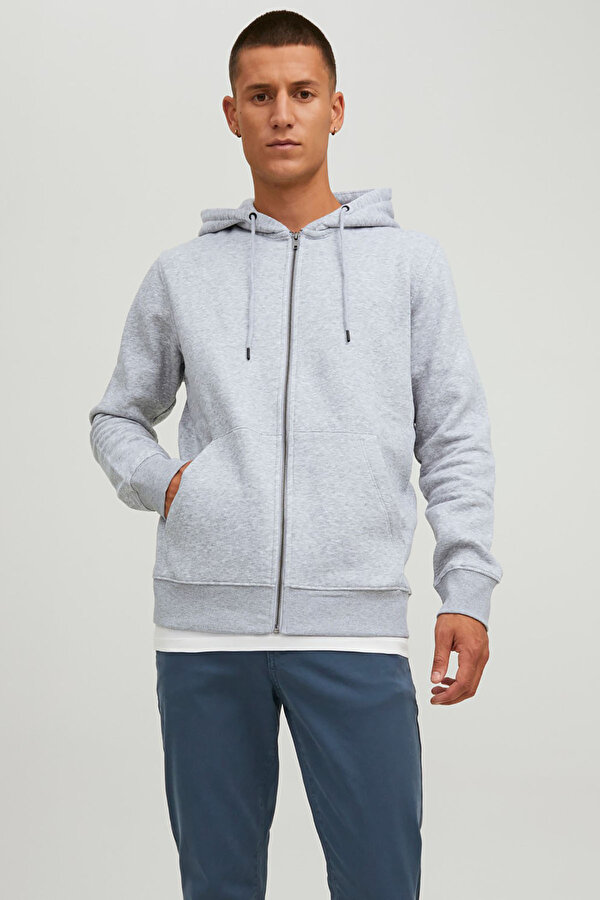 Erkek Jjestar Çift Cepli Fermuar Kapamalı Kapüşonlu Sweatshirt 12210830 Açık Gri