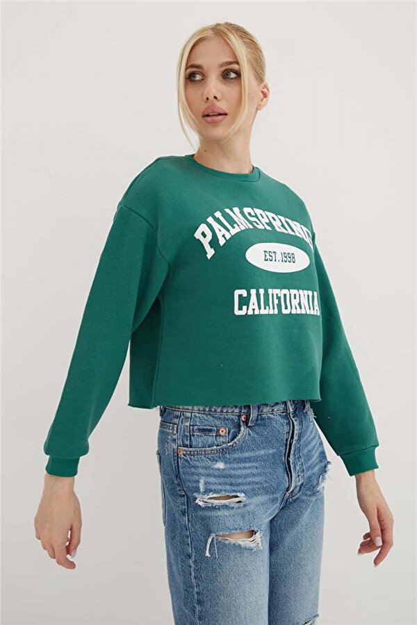 Baskılı Crop Sweat Yeşil