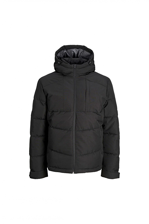 Jack&Jones Kapüşonlu Büyük Beden Puffer Siyah Erkek Mont 12245215