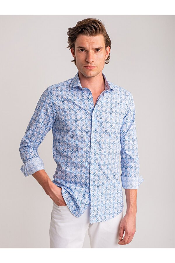 Mavi Erkek Slim Fit Baskılı Paul Yaka Uzun Kol Gömlek - 60637
