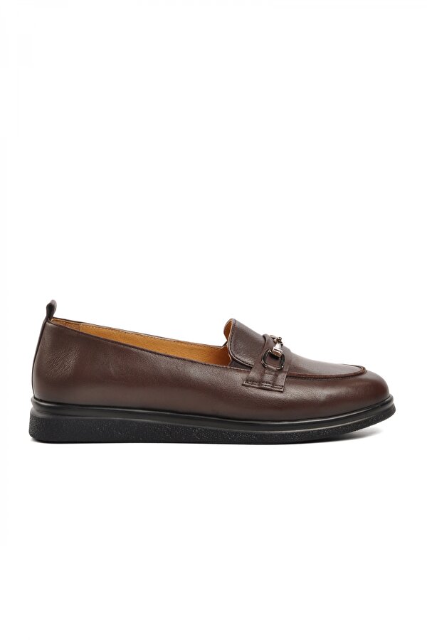 44280 Kahve Hakiki Deri Kadın Loafer Ayakkabı