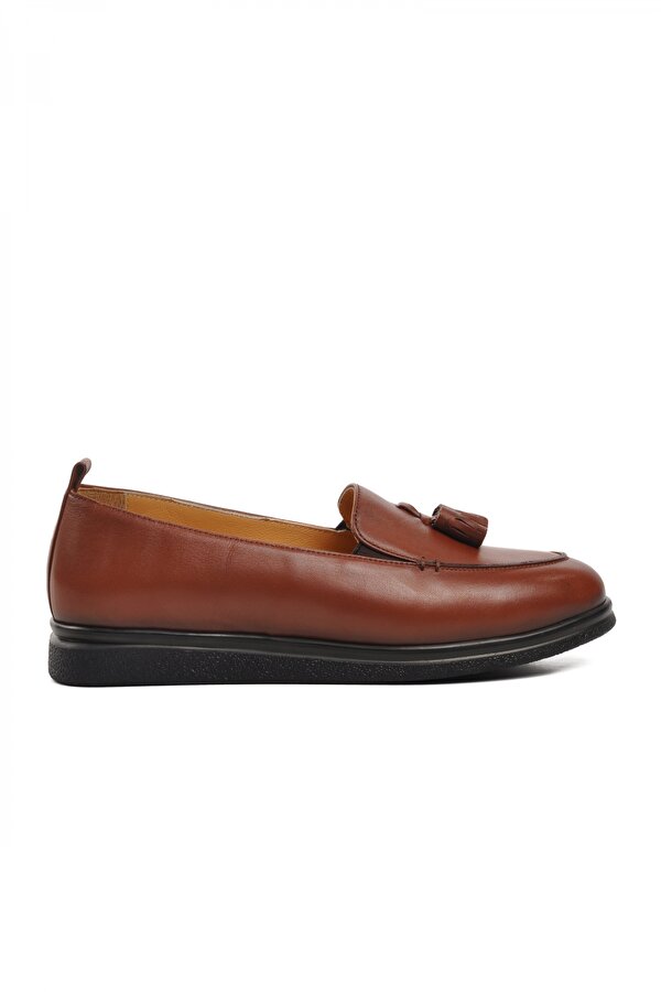 44278 Taba Hakiki Deri Kadın Loafer Ayakkabı