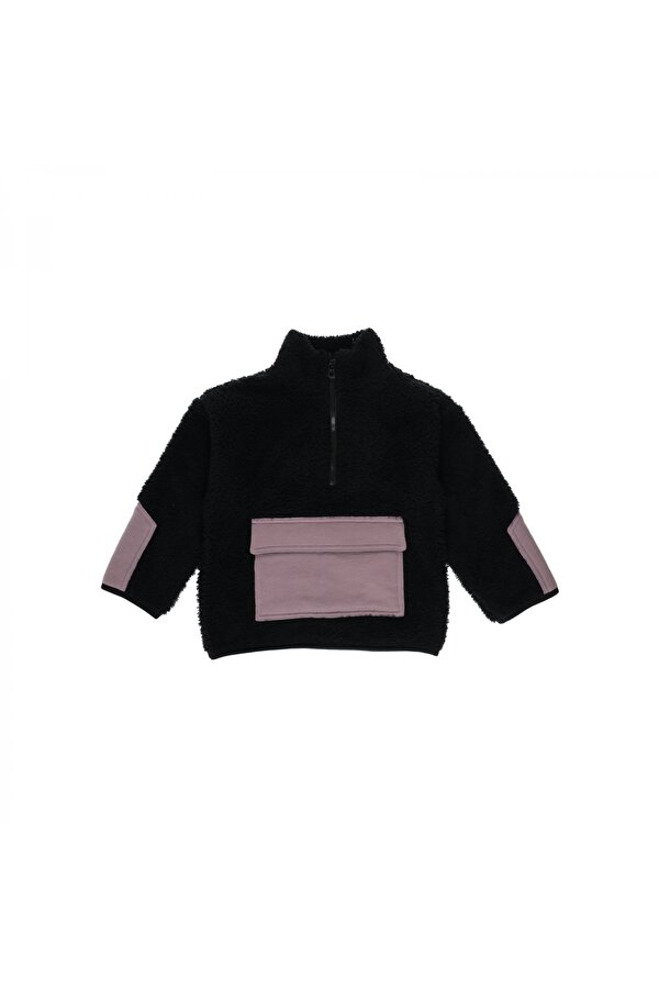 Erkek ÇocukKanguru Cepli Peluş Sweatshirt Siyah