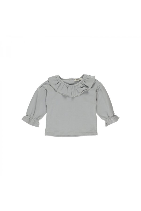 Kız ÇocukFırfır Detaylı Kolları Büzgülü Sweatshirt Gri