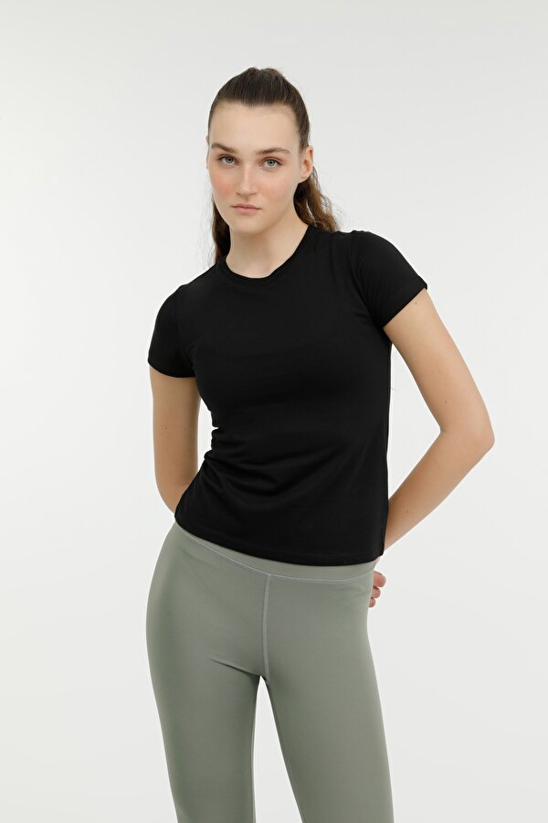 W-CT131 BASIC MODAL C NEC Siyah Kadın Kısa Kol T-Shirt