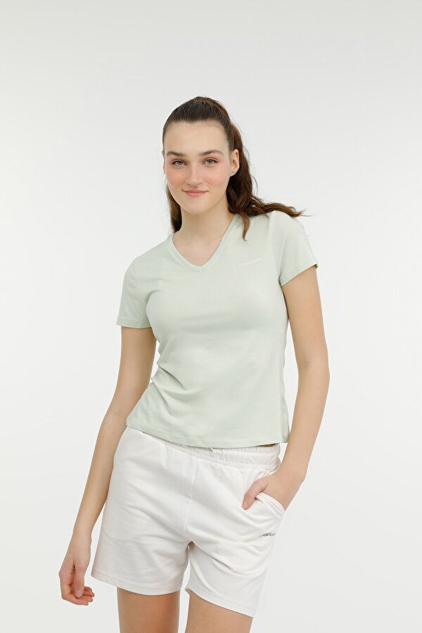 W-CT132 BASIC MODAL V NEC PASTEL YESIL Kadın Kısa Kol T-Shirt