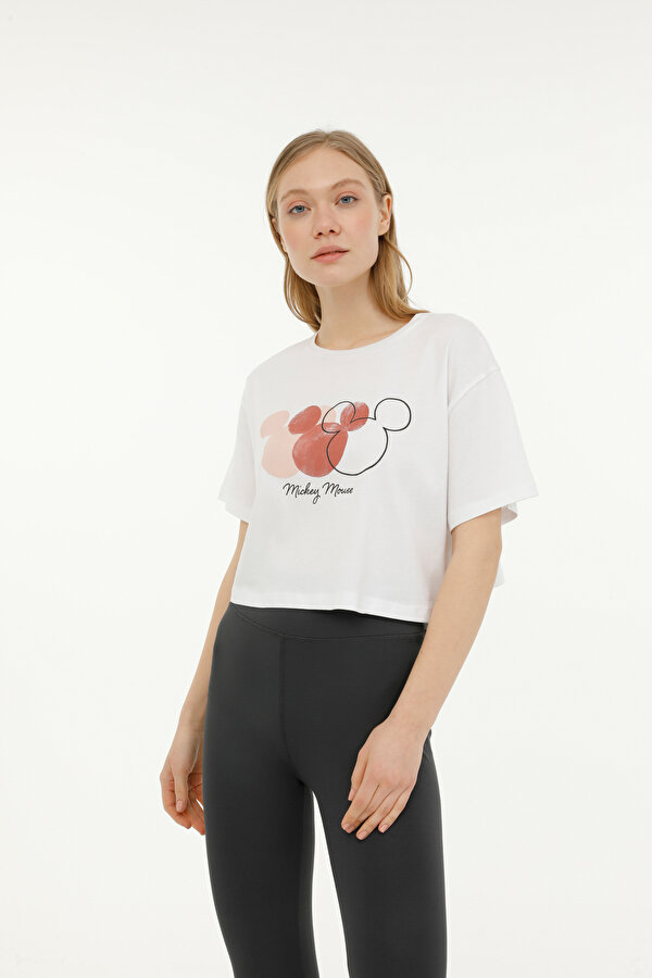 WL MICKEY 11GFL91 3FX Ekru Kadın Kısa Kol T-Shirt