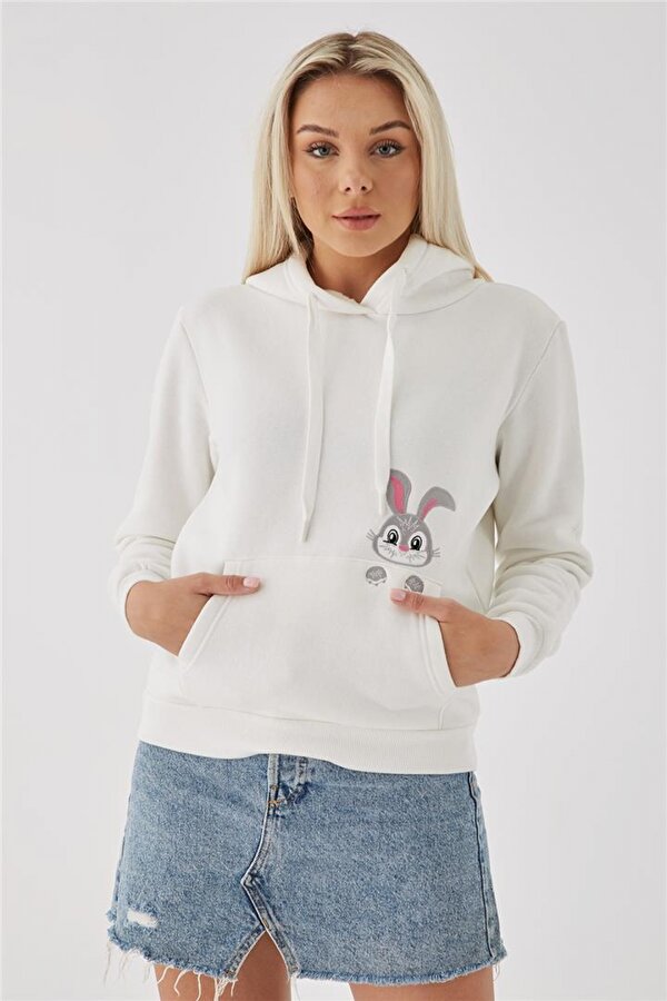 Kapüşonlu Sweat Ekru