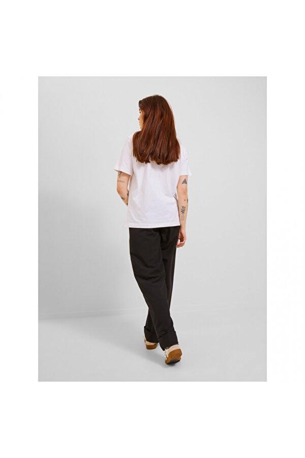 Sıfır Yaka Regular Fit Baskılı Beyaz Kadın T-Shirt 12241326