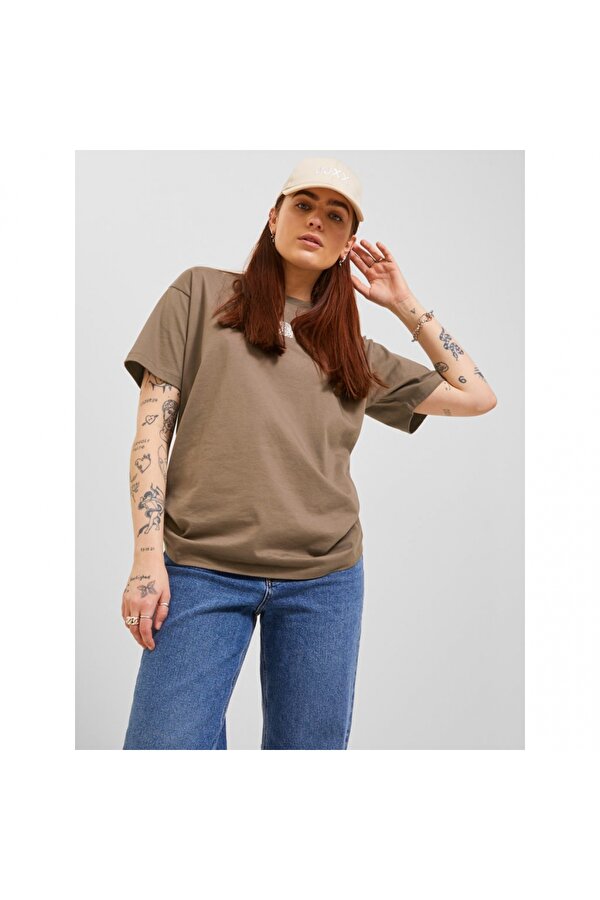 Sıfır Yaka Rahat Kesim Kahve Kadın T-Shirt 12241199