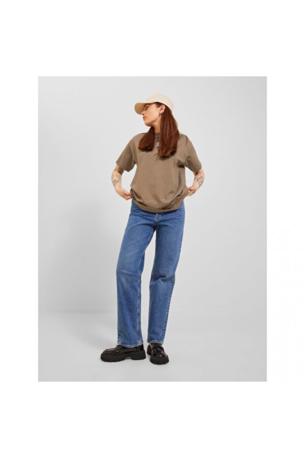 Sıfır Yaka Rahat Kesim Kahve Kadın T-Shirt 12241199