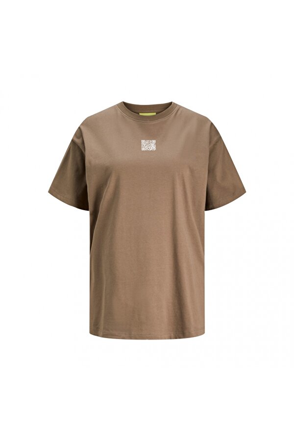 Sıfır Yaka Rahat Kesim Kahve Kadın T-Shirt 12241199