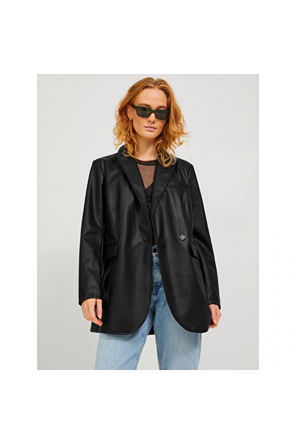 Kruvaze Yaka Siyah Kadın Blazer Ceket 12227940