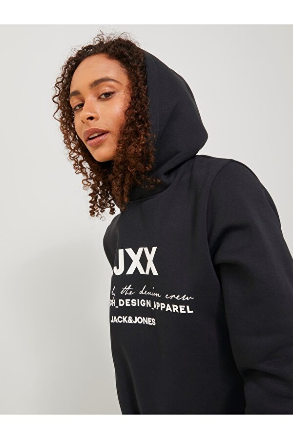 Kapüşonlu Rahat Kesim Siyah Kadın Sweatshirt 12250183