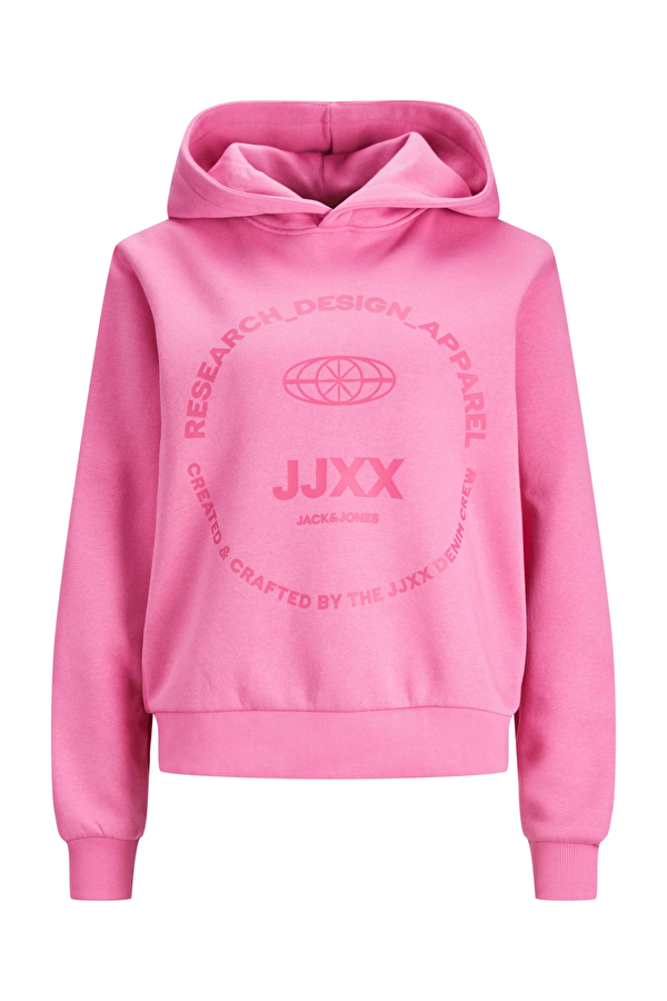 Kapüşonlu Rahat Kesim Pembe Kadın Sweatshirt 12250183