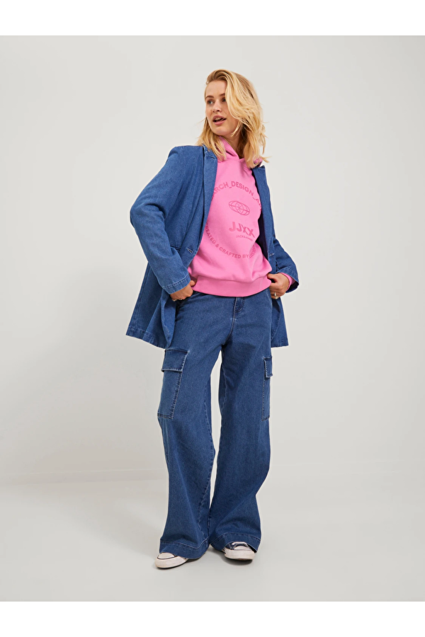 Kapüşonlu Rahat Kesim Pembe Kadın Sweatshirt 12250183