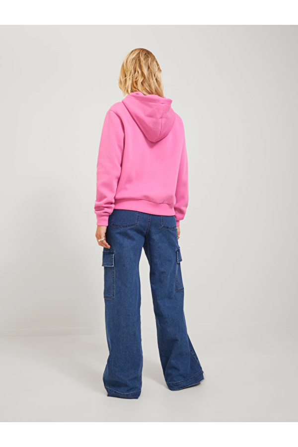 Kapüşonlu Rahat Kesim Pembe Kadın Sweatshirt 12250183