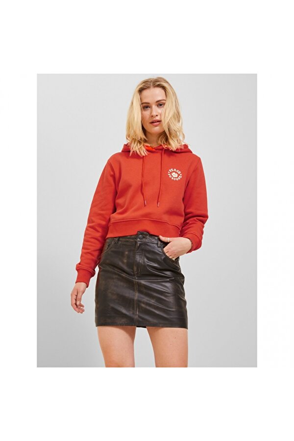 Kapüşonlu Rahat Kesim Turuncu Kadın Sweatshirt 12241834