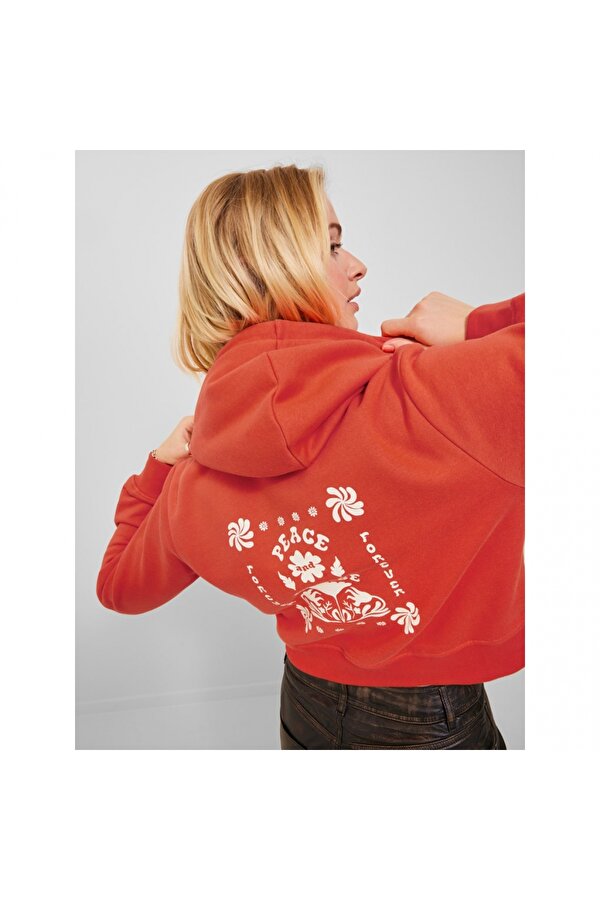 Kapüşonlu Rahat Kesim Turuncu Kadın Sweatshirt 12241834