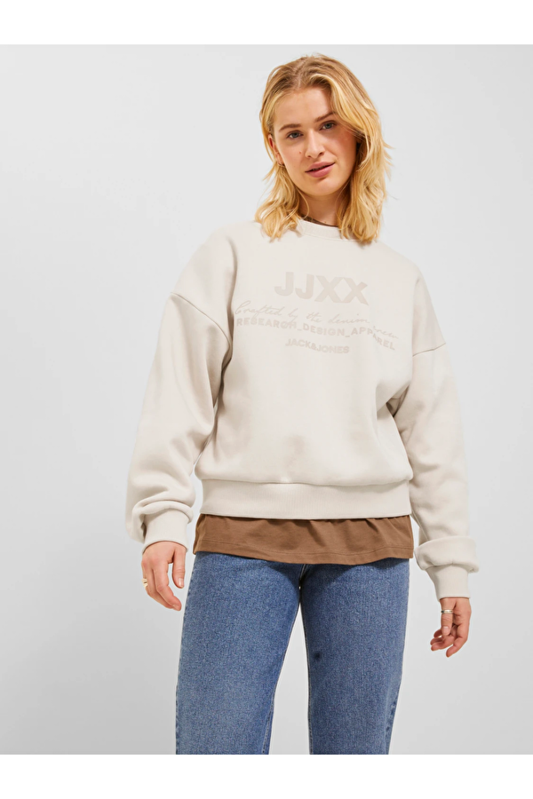 Bisiklet Yaka Rahat Kesim Bej Kadın Sweatshirt 12250175