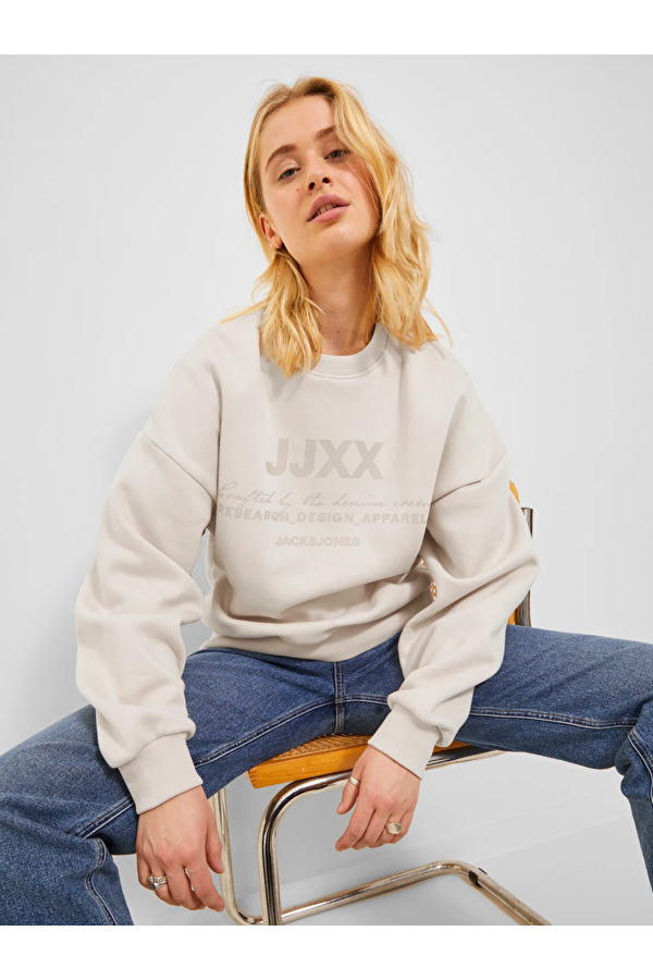 Bisiklet Yaka Rahat Kesim Bej Kadın Sweatshirt 12250175