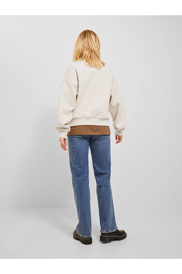 Bisiklet Yaka Rahat Kesim Bej Kadın Sweatshirt 12250175