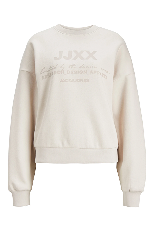 Bisiklet Yaka Rahat Kesim Bej Kadın Sweatshirt 12250175