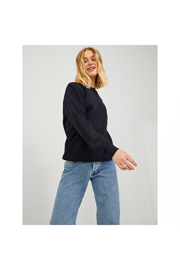 Sıfır Yaka Rahat Kesim Siyah Kadın Sweatshirt 12223962