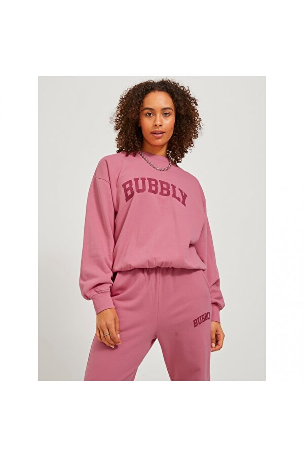 Sıfır Yaka Rahat Kesim Pembe Kadın Sweatshirt 12244363