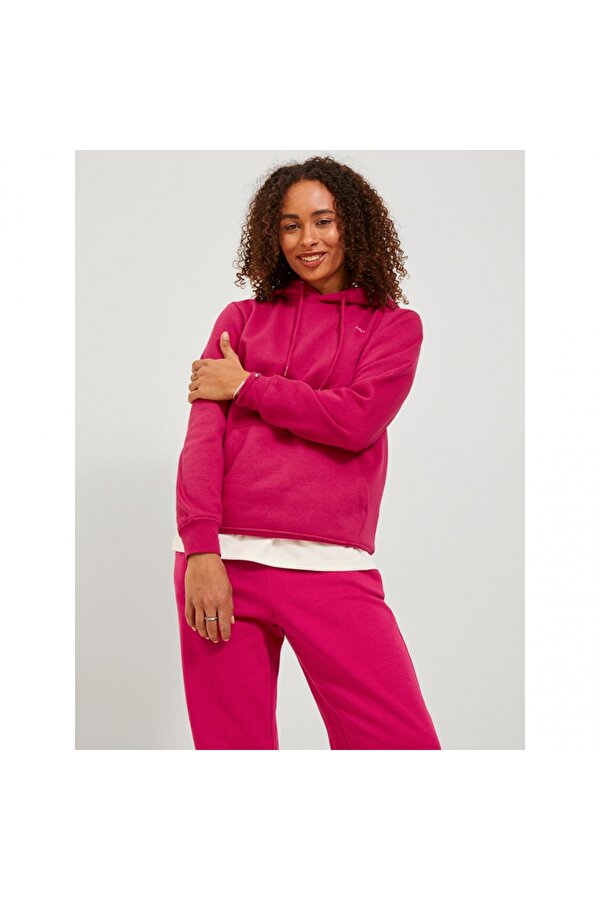 Kapüşonlu Rahat Kesim Fuşya Kadın Sweatshirt 12223961