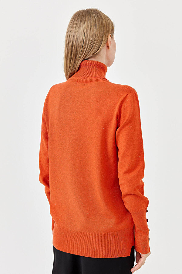 Kadın Tam Balıkçı Yaka Kol Ucu Yırtmaçlı Kazak 22330 Portakal