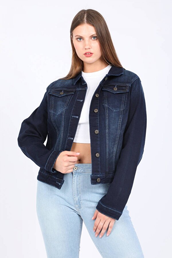 Cep Detaylı Kadın Jean Ceket