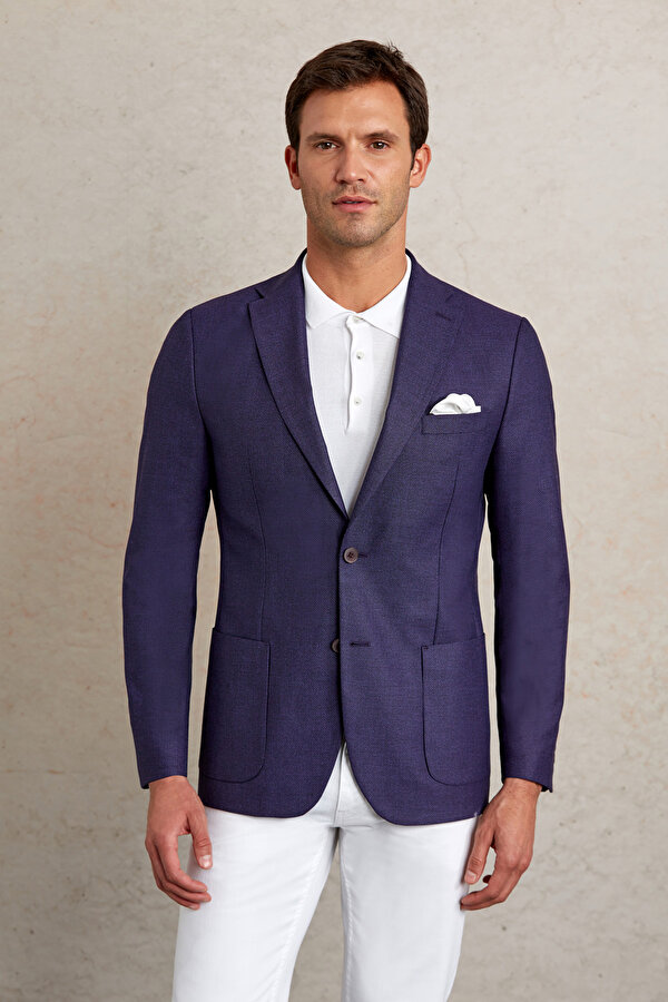 Mor Slim Fit Desenli Mono Yaka Casual Ceket