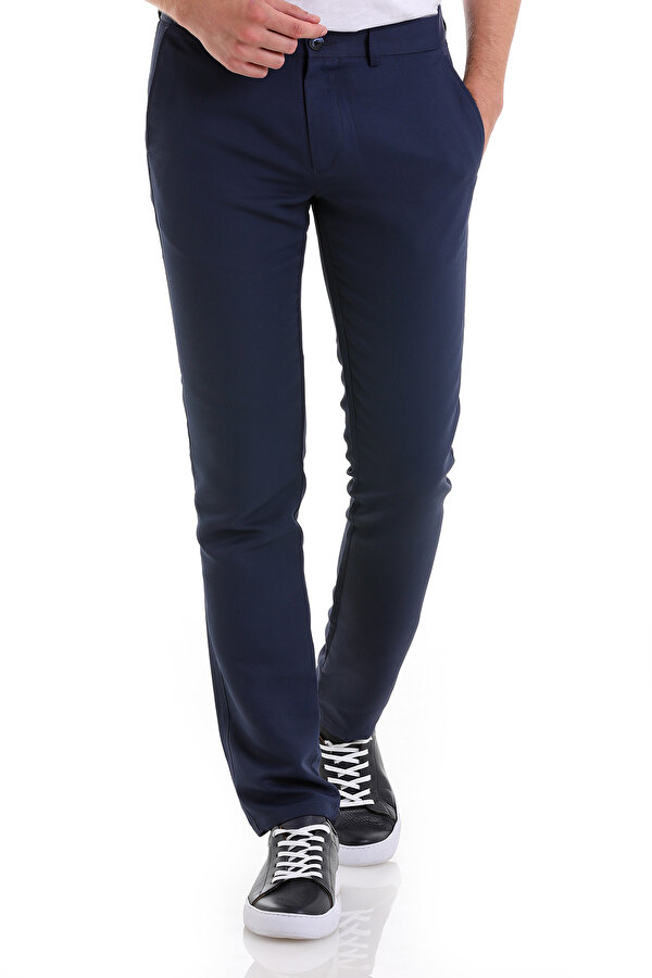 Lacivert Slim Fit Desenli Yandan Cep Kanvas Pantolon