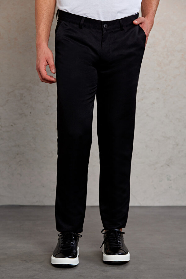 Siyah Slim Fit Desenli Yandan Cep Kanvas Pantolon
