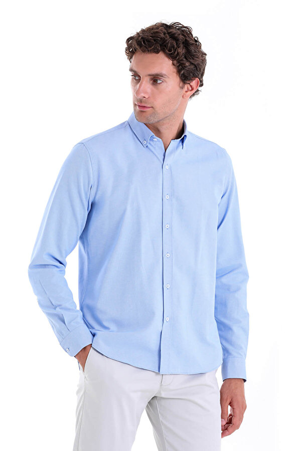 Mavi Comfort Fit Düz Düğmeli Yaka Uzun Kollu Casual Oxford Gömlek