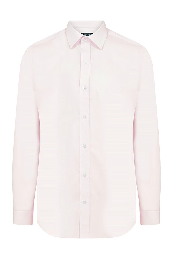Pembe Slim Fit Düz 100% Pamuk Uzun Kol Spor Gömlek
