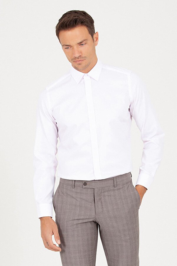 Pembe Slim Fit Desenli 100% Pamuk Uzun Kol Spor Gömlek