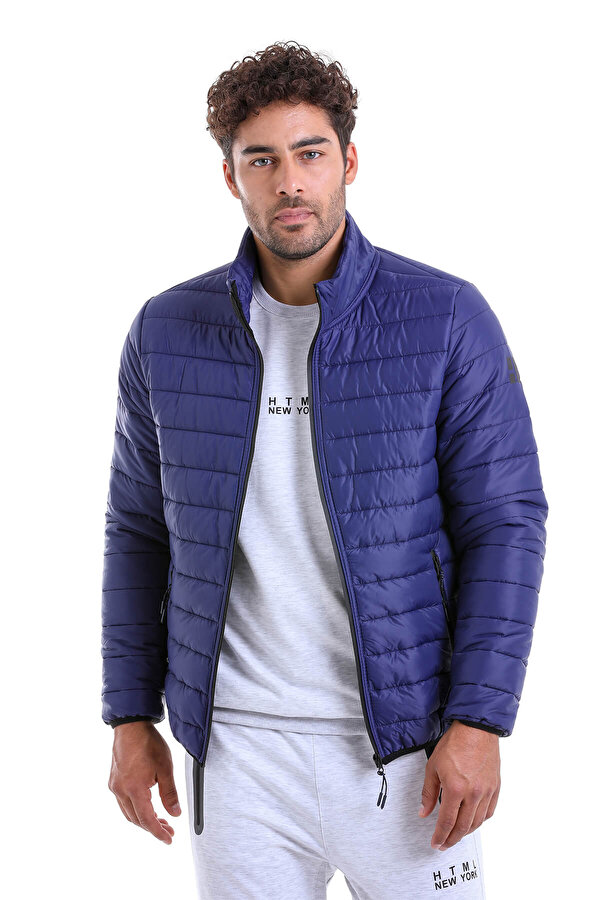 Lacivert Slim Fit Düz Hakim Yaka Şişme Mont