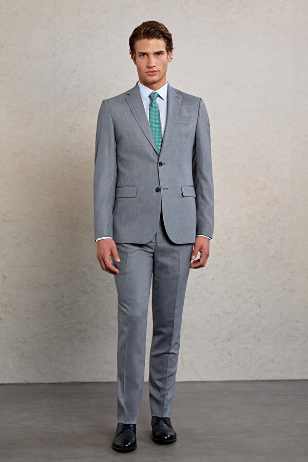 Gri Comfort Fit Desenli Mono Yaka Klasik Takım Elbise