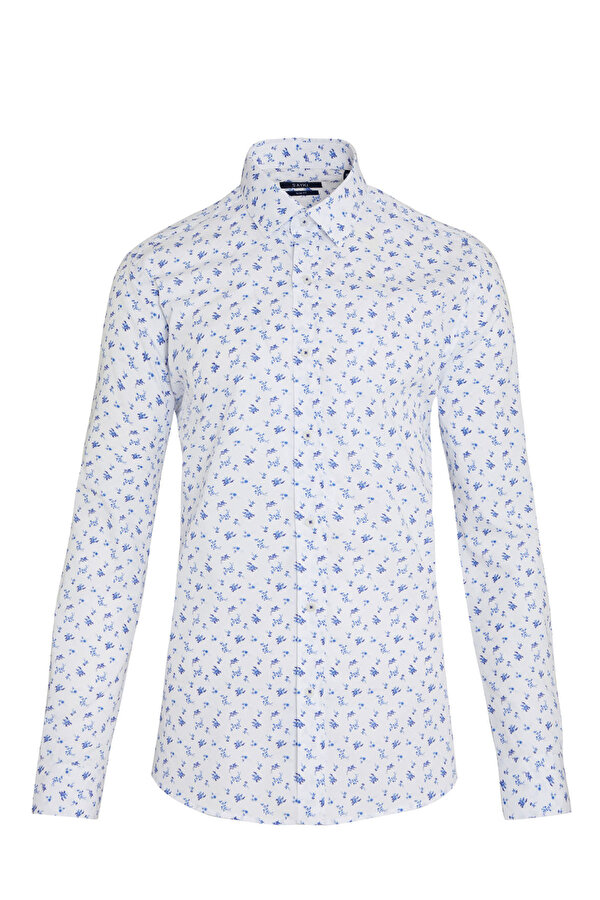 Mavi Slim Fit Baskılı 100% Pamuk Düğmeli Yaka Uzun Kollu Casual Gömlek