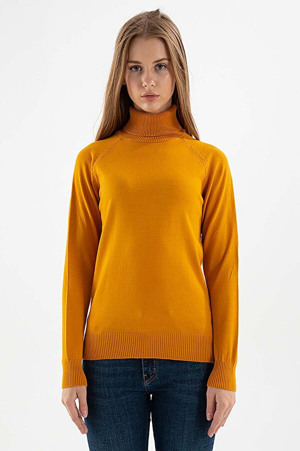 Kadın Balıkçı Yaka Kazak 23K0401K1 Hardal