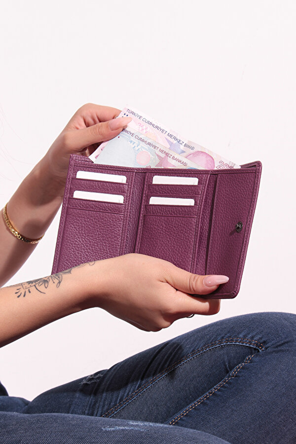 2754 Siyah detay Hakiki deri Kadın cüzdan kartlık clutch MÜRDÜM