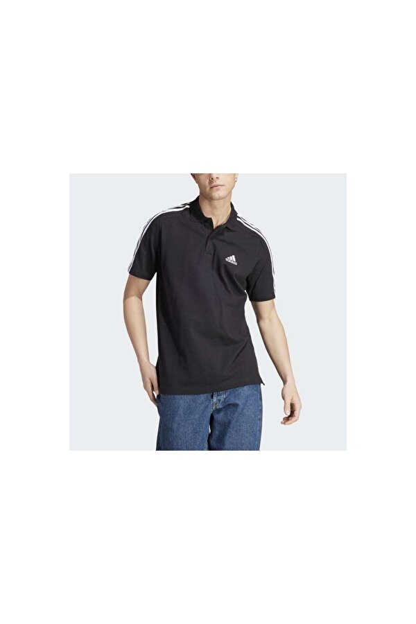 Essentials Piqué Embroidered Erkek Siyah Polo Yaka Tişört (IC9310)