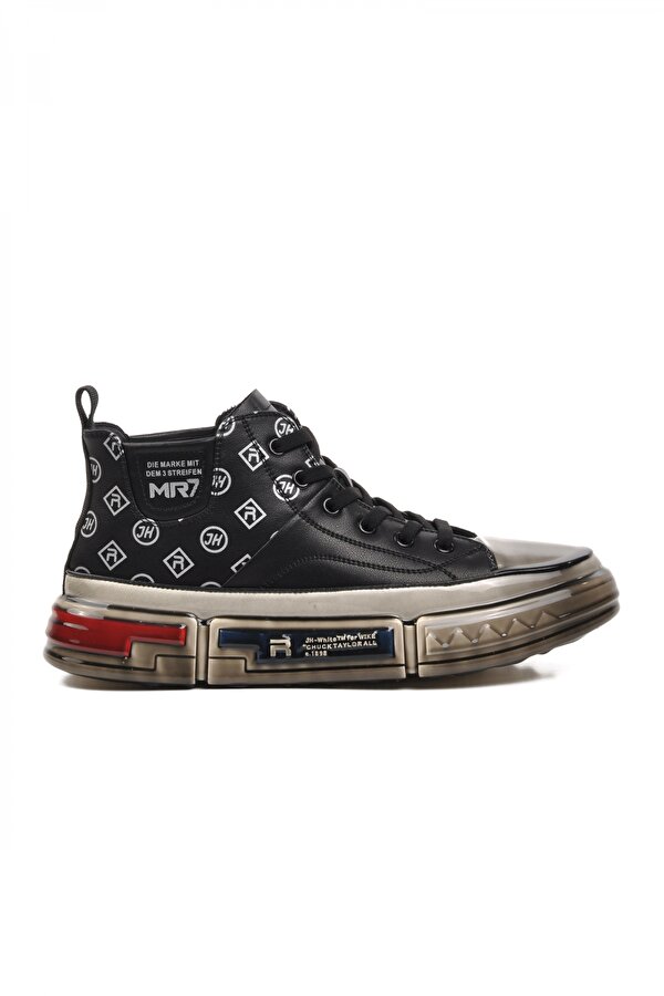 152-18220 Siyah Hakiki Deri Erkek Hi Sneaker