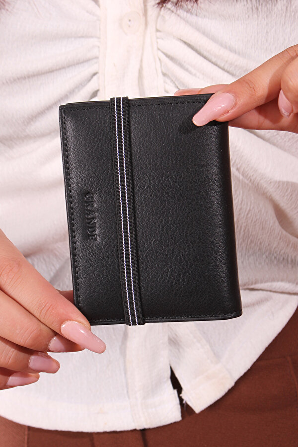 325 Unisex Hakiki deri Şeffaf kartlık Cüzdan SİYAH