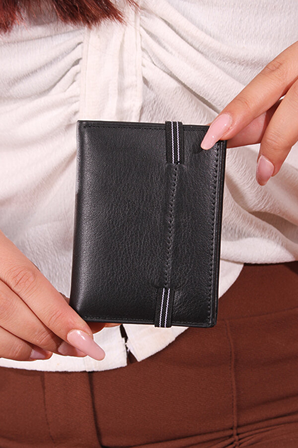 325 Unisex Hakiki deri Şeffaf kartlık Cüzdan SİYAH