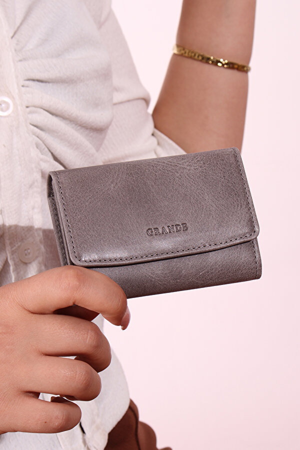 841 Unisex hakiki deri kartlık akordiyon cüzdan CRAZY GRİ